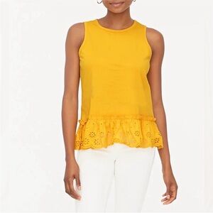 J. Crew Mustard Sleeveless Eyelet Hem Tank